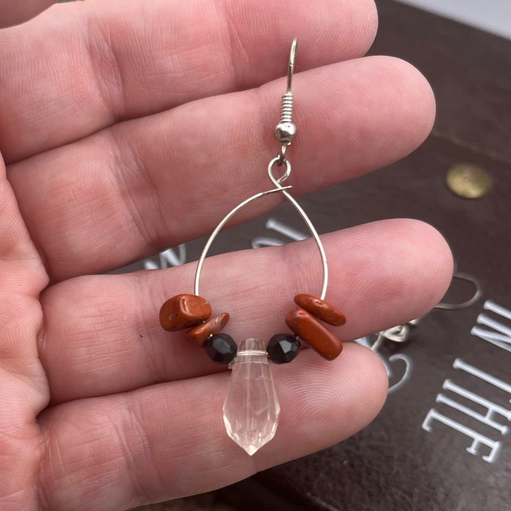 Vintage Red Jasper Beaded Teardrop Hoop Earrings - Picture 6 of 6